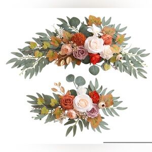 Floral Eucalyptus Wall Swag - Cream & Rust Artificial Bouquet